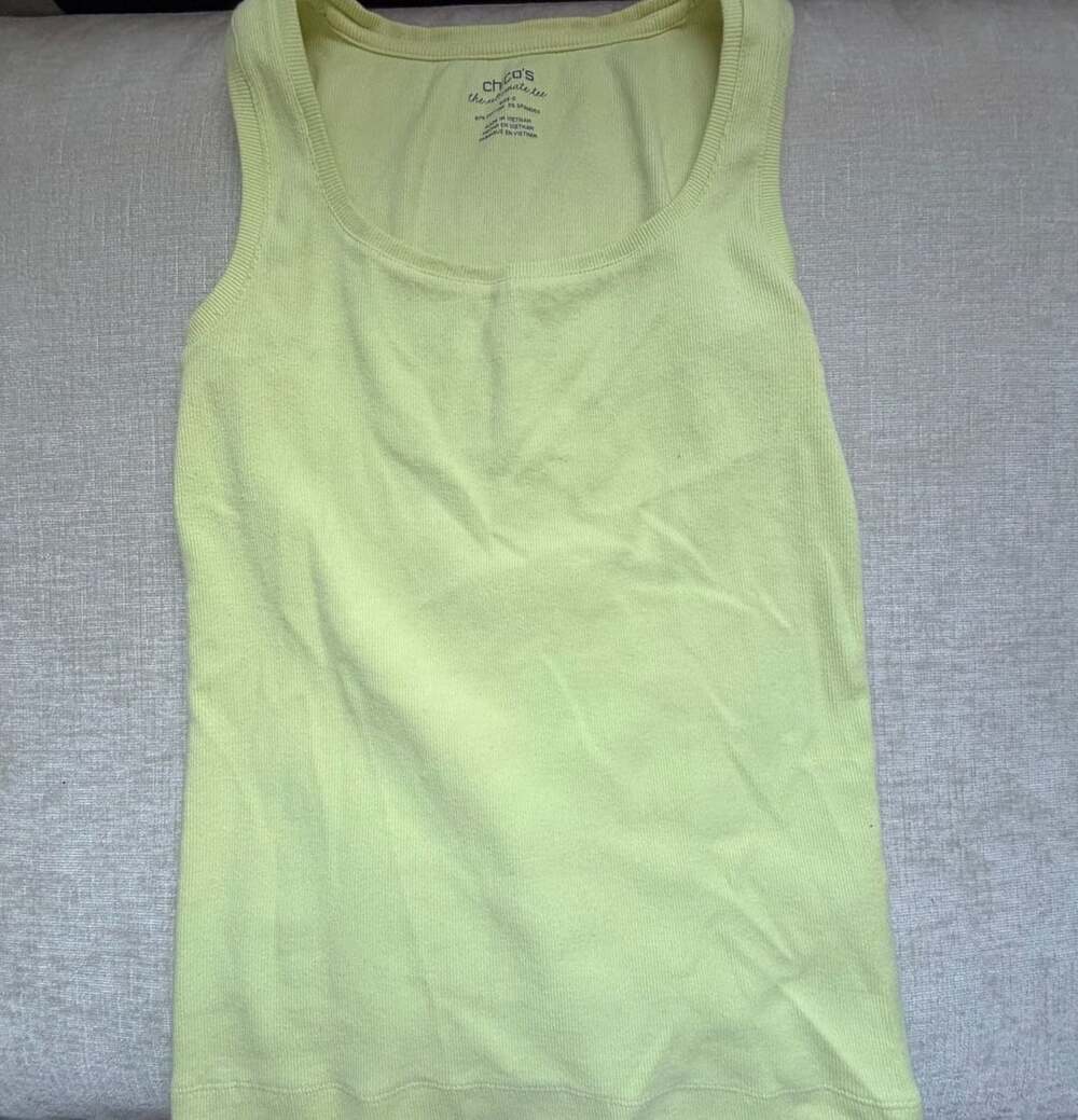 Chico's The Ultimate Tee Lime Green Ribbed Tank Top Womens Size 0 S